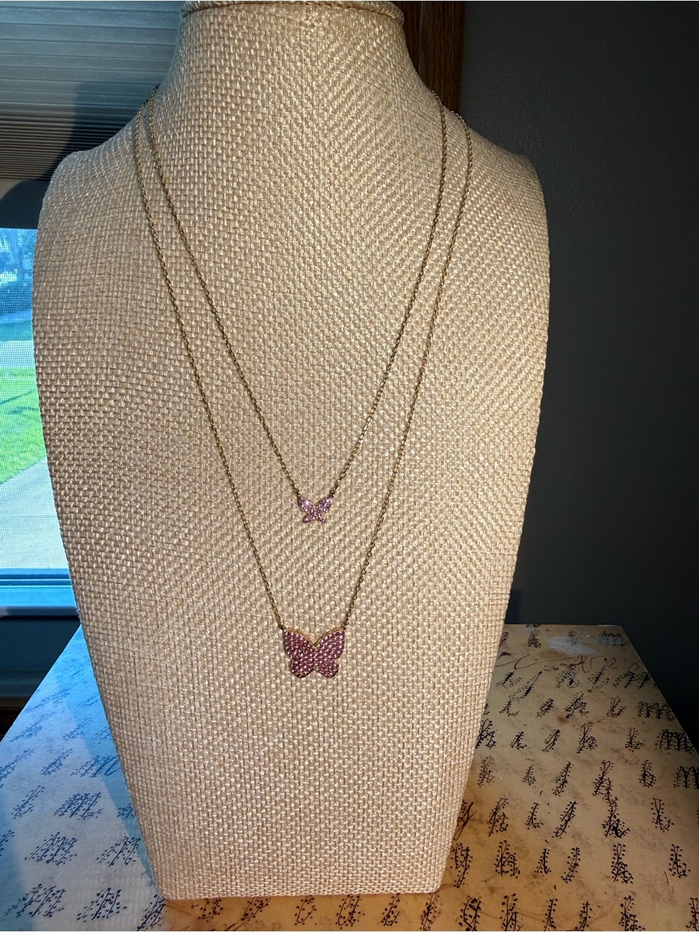 Adina’s Jewels pavé pink butterfly necklaces